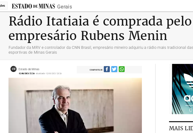 Empresário Rubens Menin compra Rádio Itatiaia, maior emissora de MG